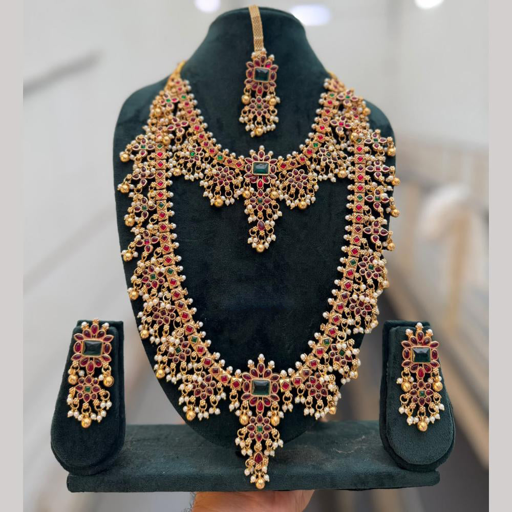 Tanish Art Jewellery Statement Pota Stone And Pearl Double Neckalce Set