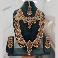 Tanish Art Jewellery Statement Pota Stone And Pearl Double Neckalce Set