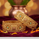 Tanish Art Jewellery Heritage Pota Stone Openable Bangles Set