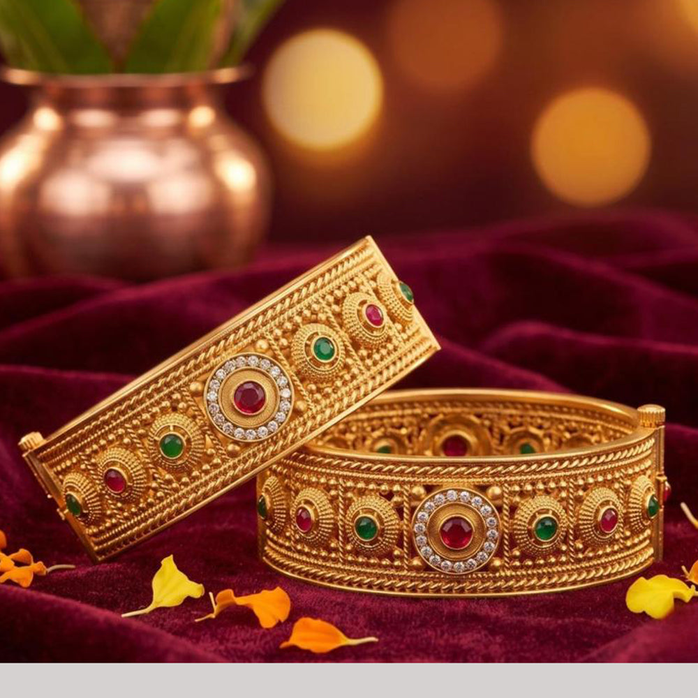 Tanish Art Jewellery Heritage Pota Stone Openable Bangles Set