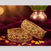 Tanish Art Jewellery Heritage Pota Stone Openable Bangles Set