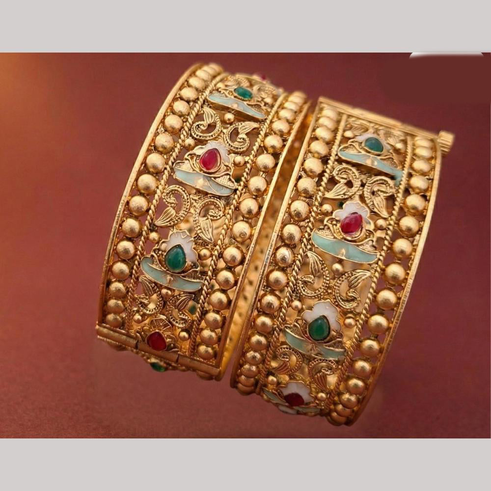Tanish Art Jewellery Heritage Pota Stone And Meenakari Openable Bangles Set