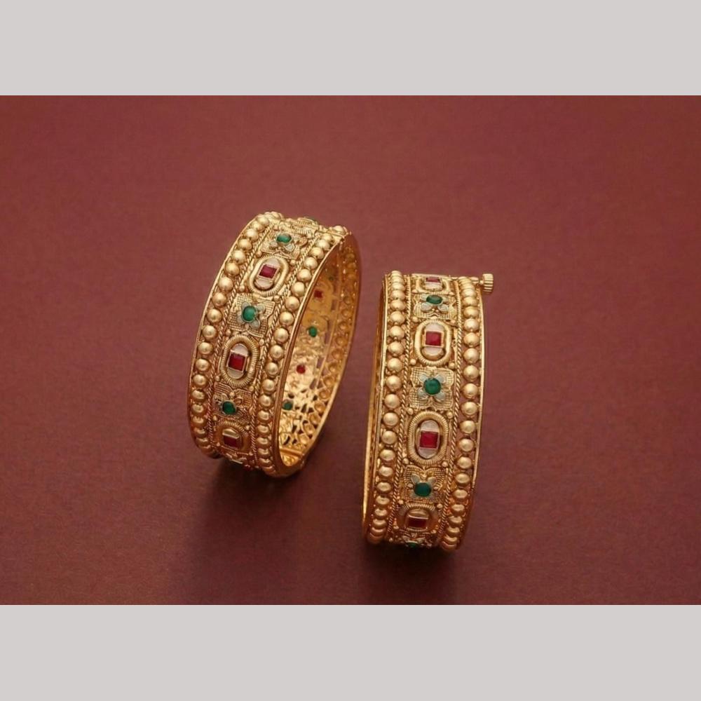 Tanish Art Jewellery Heritage Pota Stone And Meenakari Openable Bangles Set