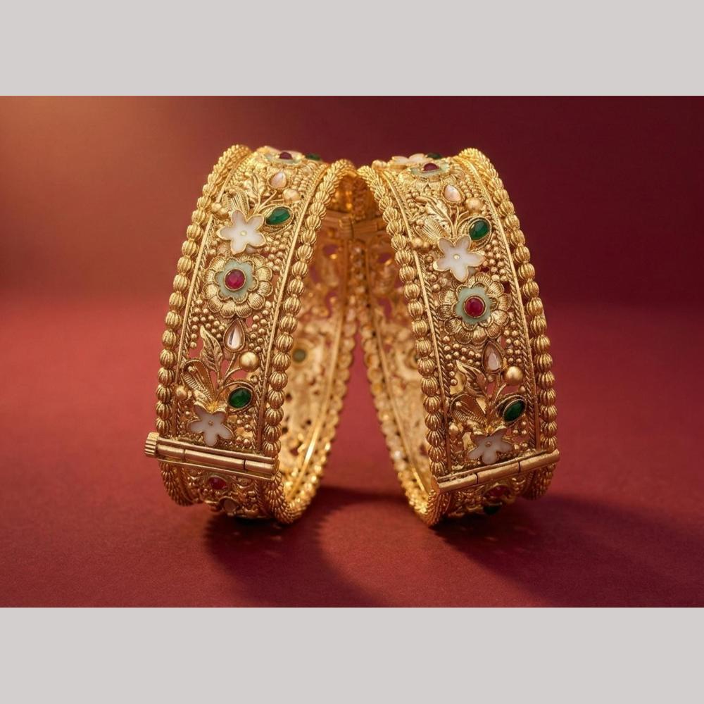 Tanish Art Jewellery Heritage Pota Stone And Meenakari Openable Bangles Set
