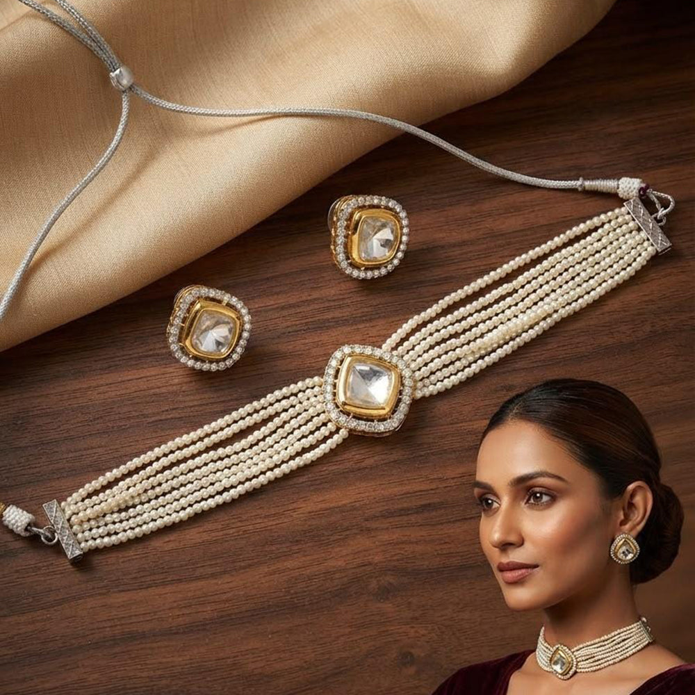 Tanish Art Jewellery Polki Kundan And Pearl Choker Necklace Set