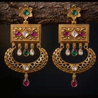 Tanish Art Jewellery Premium Copper Pota Stone And Pearl Dangler Earrings 