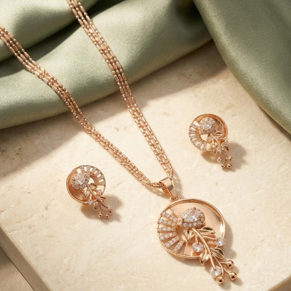 Tanish Art Jewellery American Diamond Chain Pendant Set