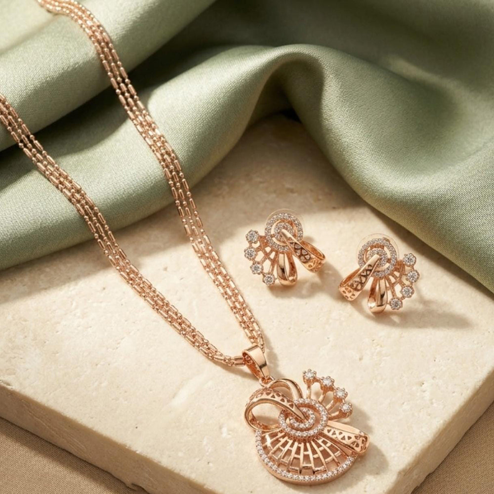 Tanish Art Jewellery American Diamond Chain Pendant Set 