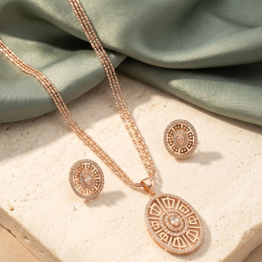 Tanish Art Jewellery American Diamond Chain Pendant Set 
