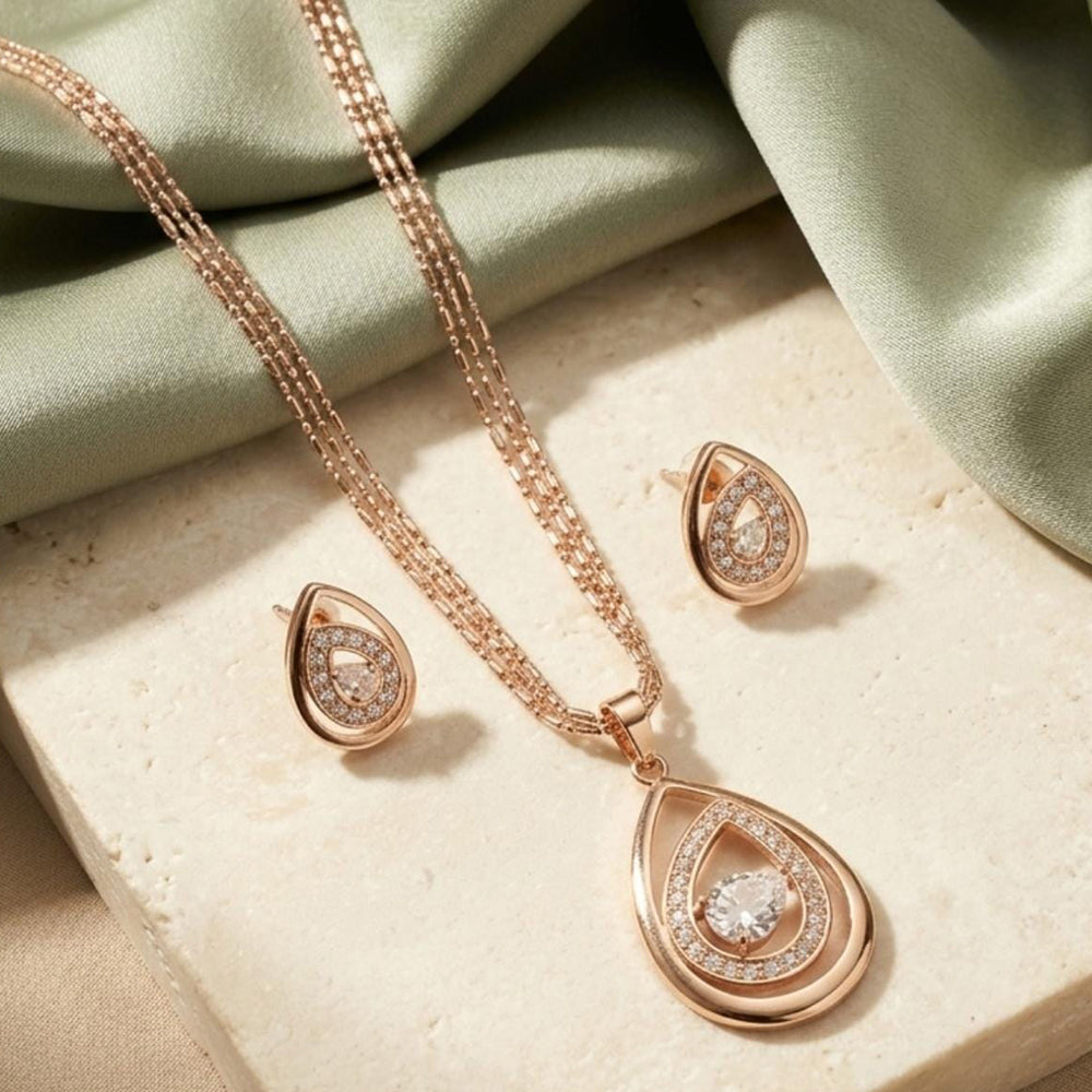 Tanish Art Jewellery American Diamond Chain Pendant Set 