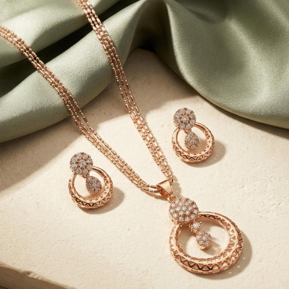 Tanish Art Jewellery American Diamond Chain Pendant Set 