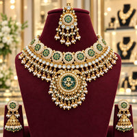 Tanish Art Jewellery Traditional Pota Stone And Pearl Choker Necklace Set