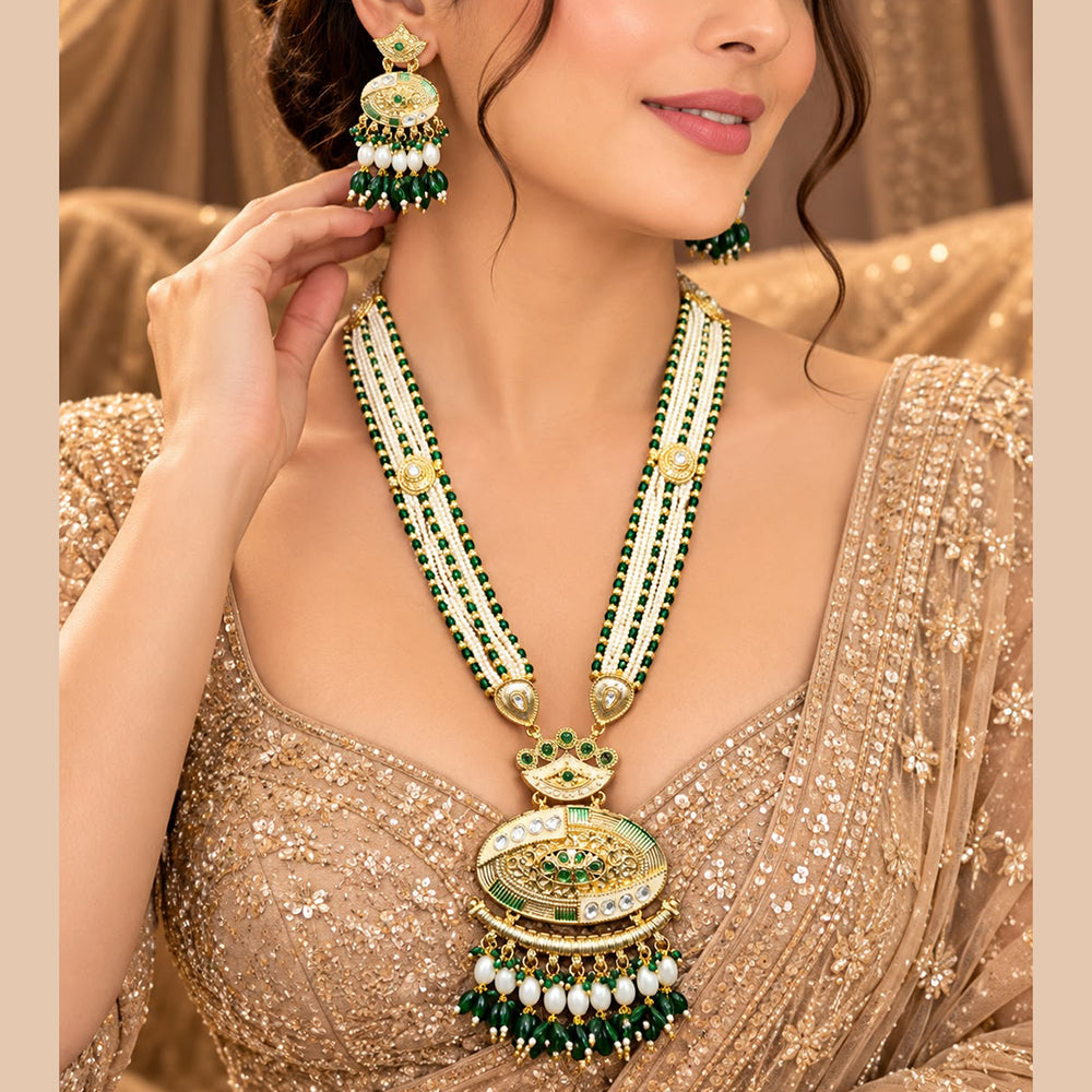 Tanish Art Jewellery Traditional Pota Stone And Beads Meenakari Long  Necklace Set
