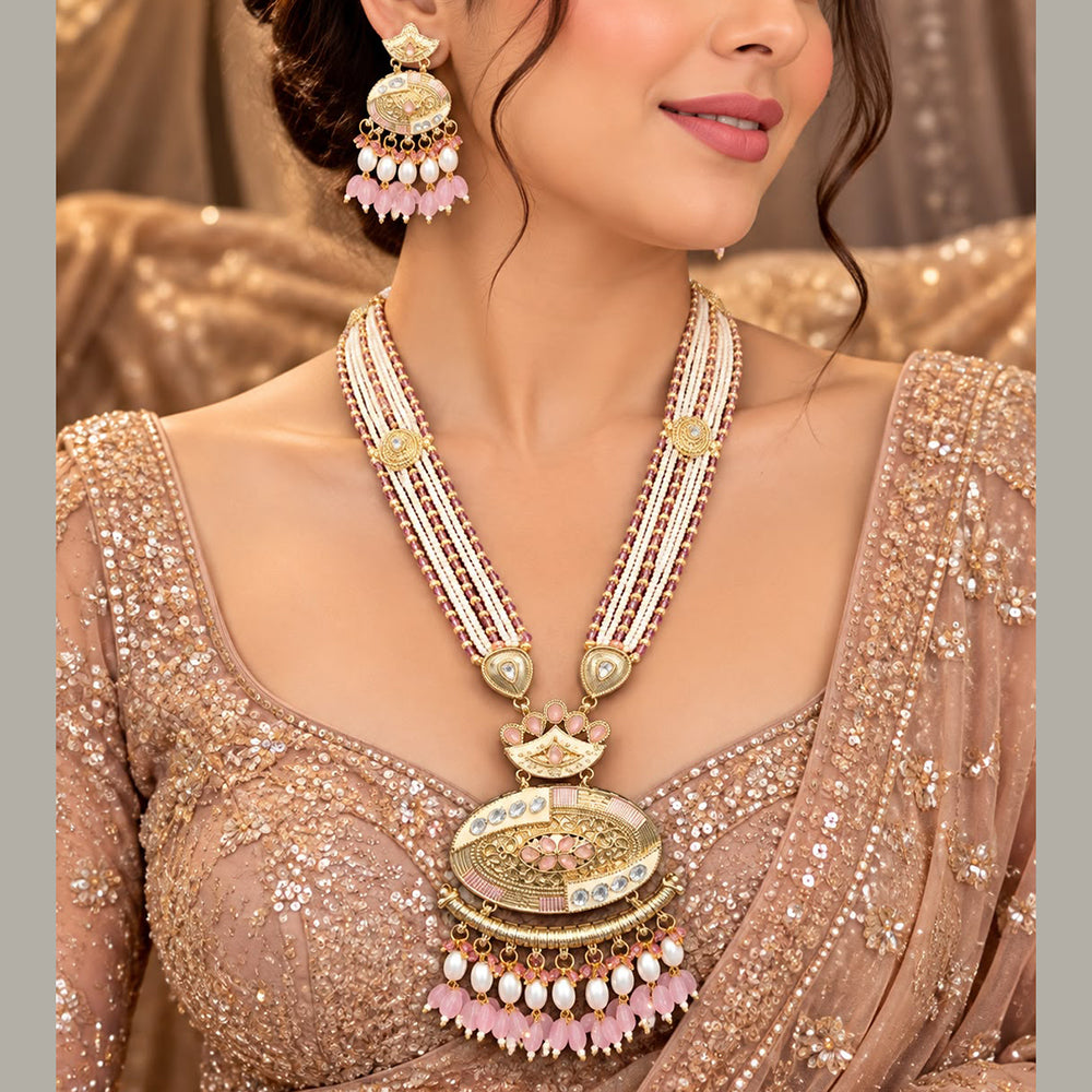 Tanish Art Jewellery Traditional Pota Stone And Beads Meenakari Long  Necklace Set