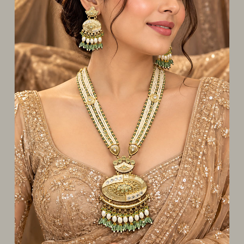 Tanish Art Jewellery Traditional Pota Stone And Beads Meenakari Long  Necklace Set