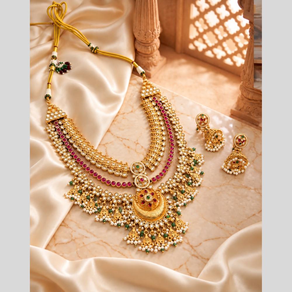 Tanish Art Jewellery Traditional Pota Stone And Beads Long  Necklace Set
