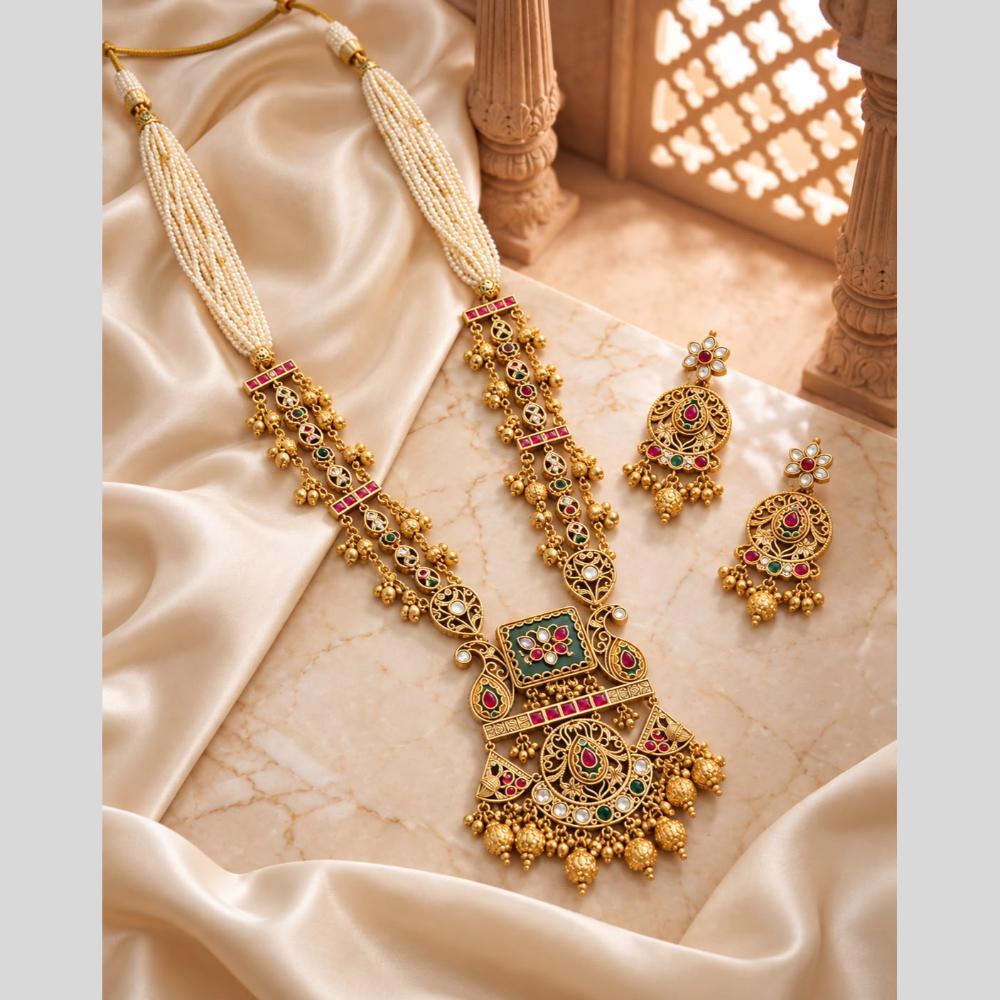 Tanish Art Jewellery Traditional Pota Stone And Beads Long  Necklace Set