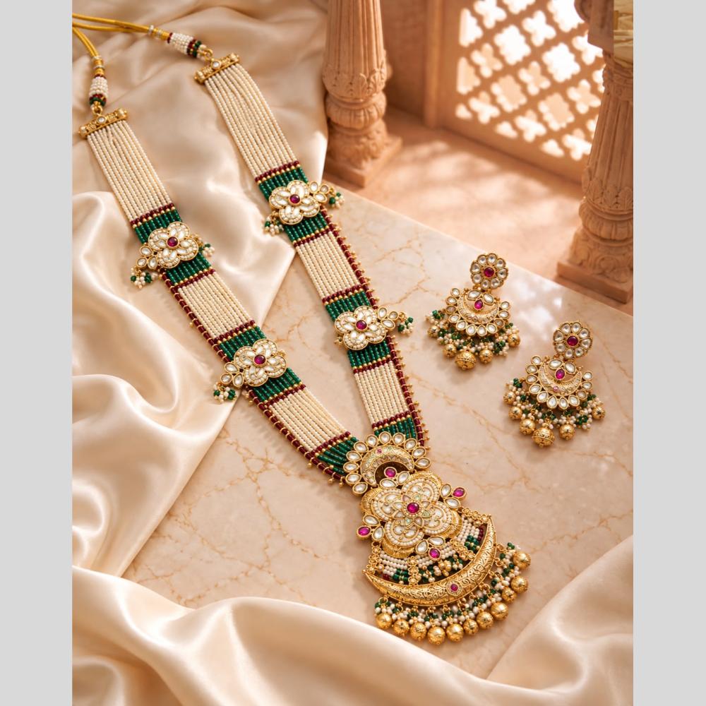 Tanish Art Jewellery Traditional Pota Stone And Beads Long  Necklace Set
