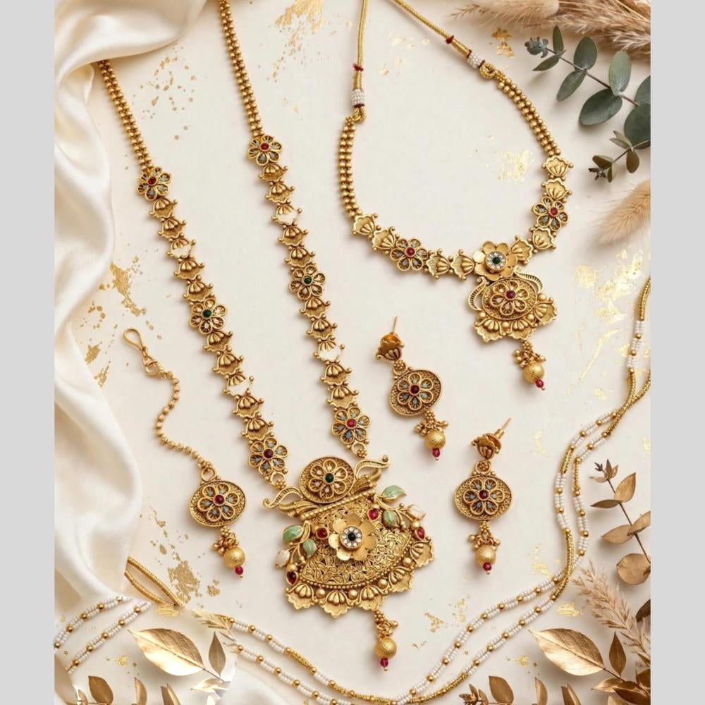 Tanish Art Jewellery Traditional Pota Stone And Beads Meenakari Double Necklace Set