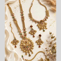 Tanish Art Jewellery Traditional Pota Stone And Beads Meenakari Double Necklace Set
