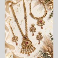 Tanish Art Jewellery Traditional Pota Stone And Beads Meenakari Double Necklace Set