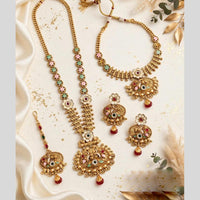 Tanish Art Jewellery Traditional Pota Stone And Beads Meenakari Double Necklace Set