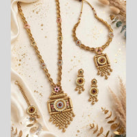 Tanish Art Jewellery Traditional Pota Stone And Beads Meenakari Double Necklace Set