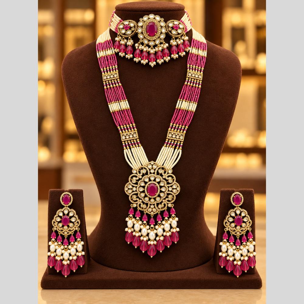 Tanish Art Jewellery American Diamond Dual Layer Designer Necklace Set