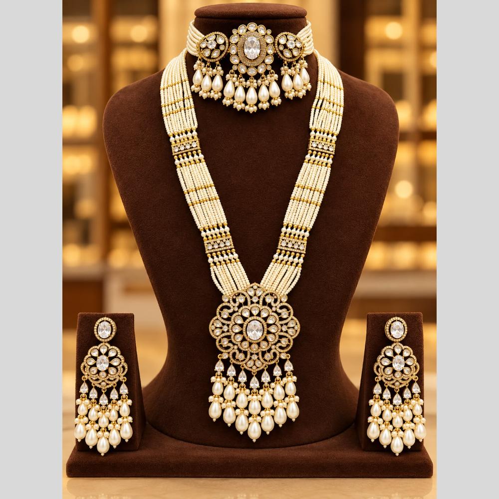 Tanish Art Jewellery American Diamond Dual Layer Designer Necklace Set