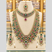 Tanish Art Jewellery American Diamond Dual Layer Designer Necklace Set