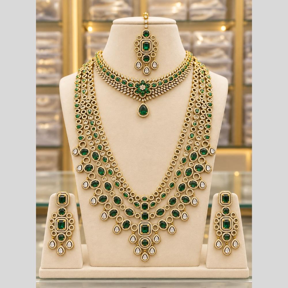 Tanish Art Jewellery American Diamond Dual Layer Designer Necklace Set