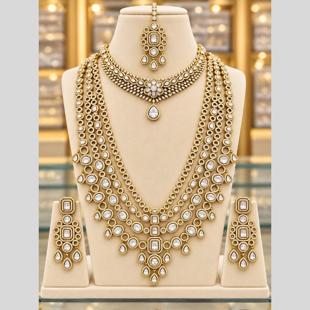 Tanish Art Jewellery American Diamond Dual Layer Designer Necklace Set