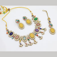 Tanish Art Jewellery Statement Multi - Color Pota Stone Neckalce Set 