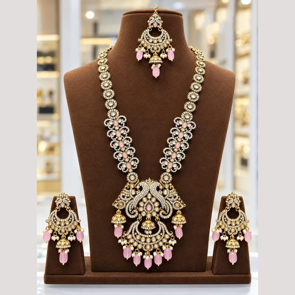 Tanish Art Jewellery American Diamond And Beads Long Necklace Set