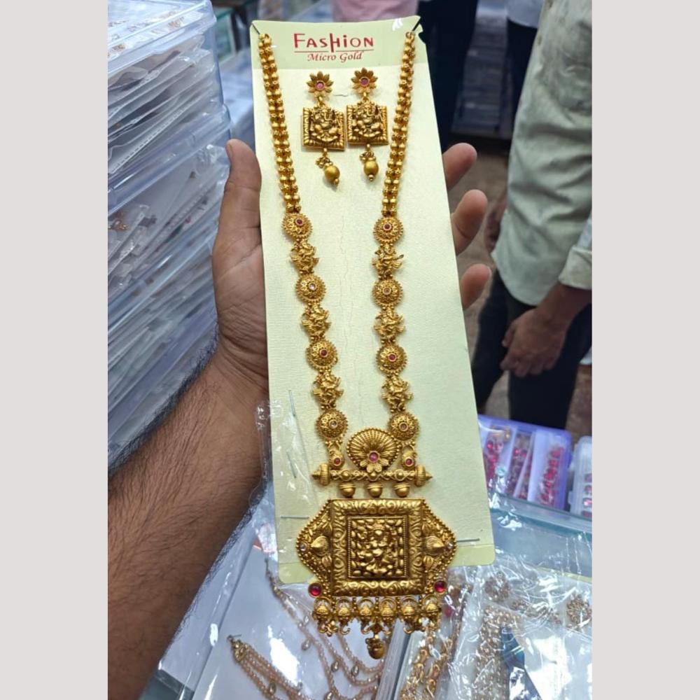Tanish Art Jewellery Gold Plated Pota Stone Long Necklace Set