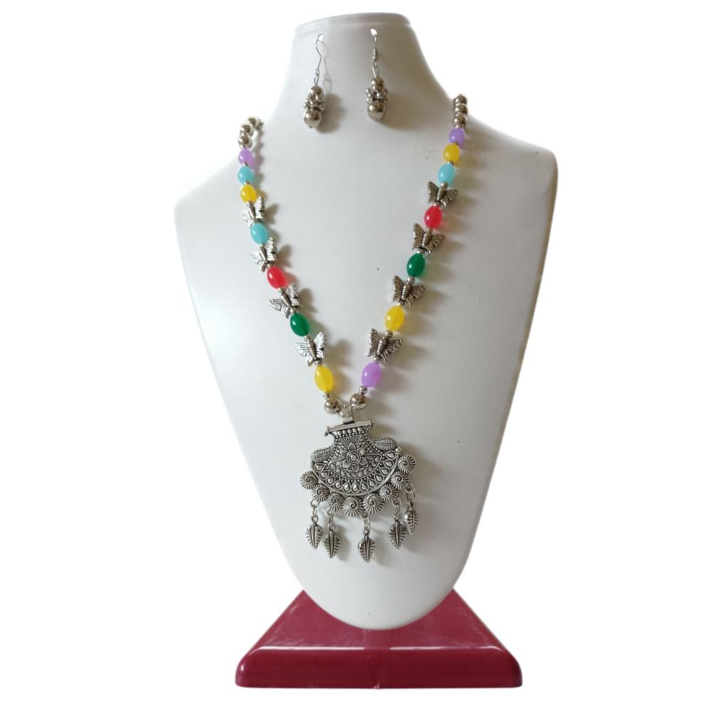 Shrichhemkari Art Oxidised Plated Beads Long Necklace Set