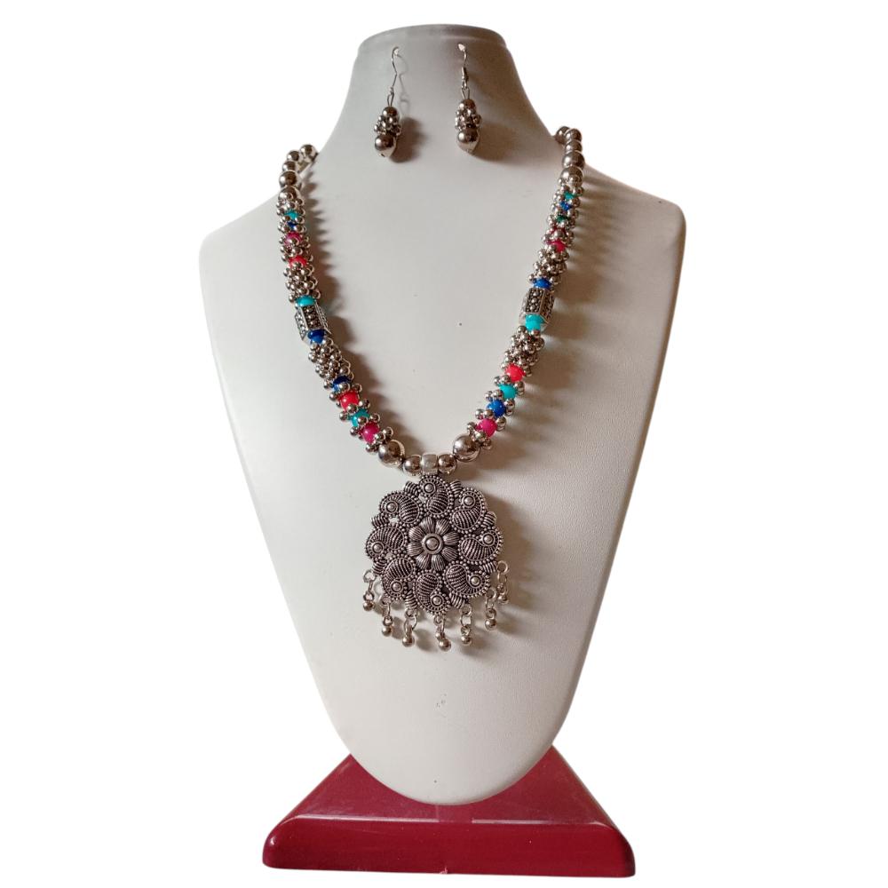 Shrichhemkari Art Oxidised Plated Beads Long Necklace Set