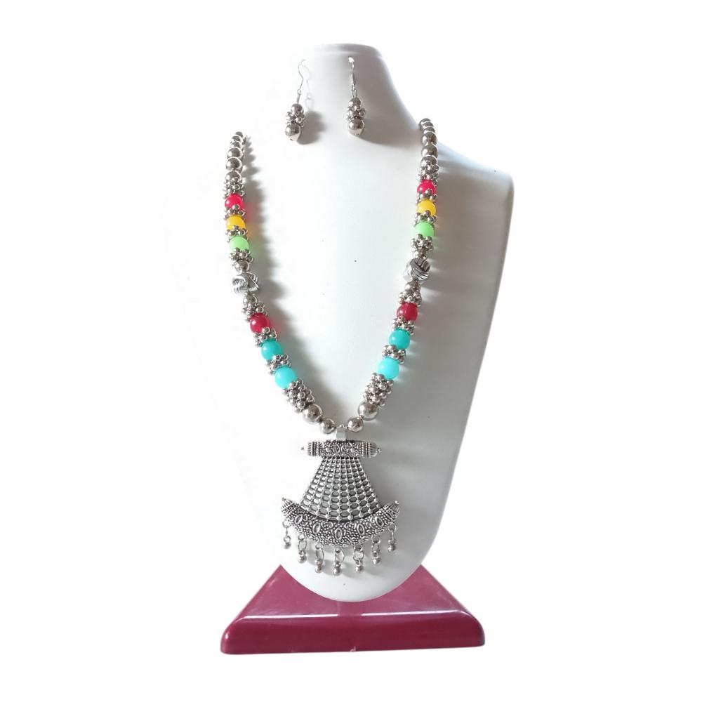 Shrichhemkari Art Oxidised Plated Beads Long Necklace Set