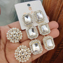 ZF Collection Premium Kundan And Pearl Earings Jewellery Combo Set