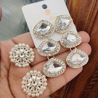 ZF Collection Premium Kundan And Pearl Earings Jewellery Combo Set