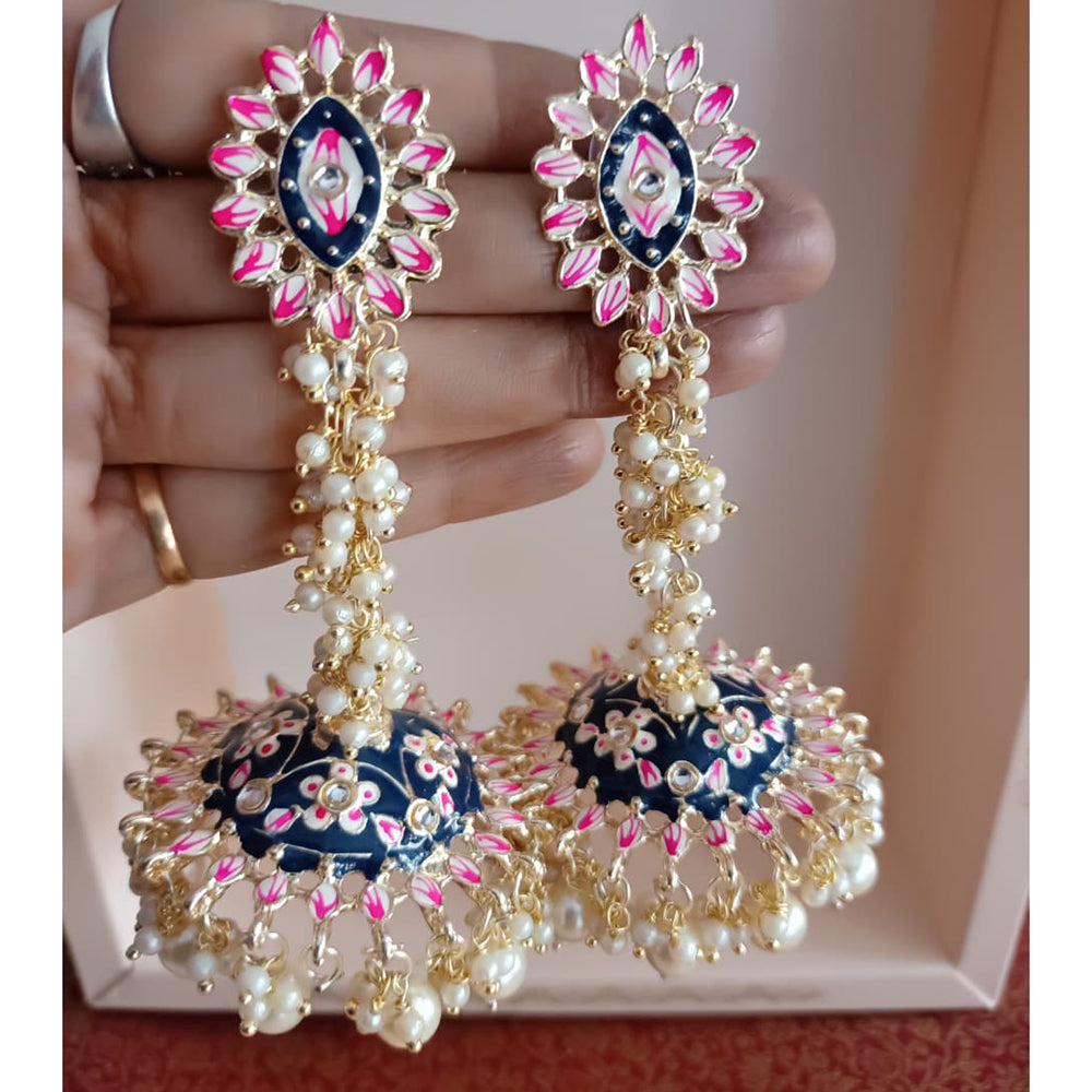 ZF Collection Traditional Kundan And Pearl Meenakari Designer Jhumki Earrings