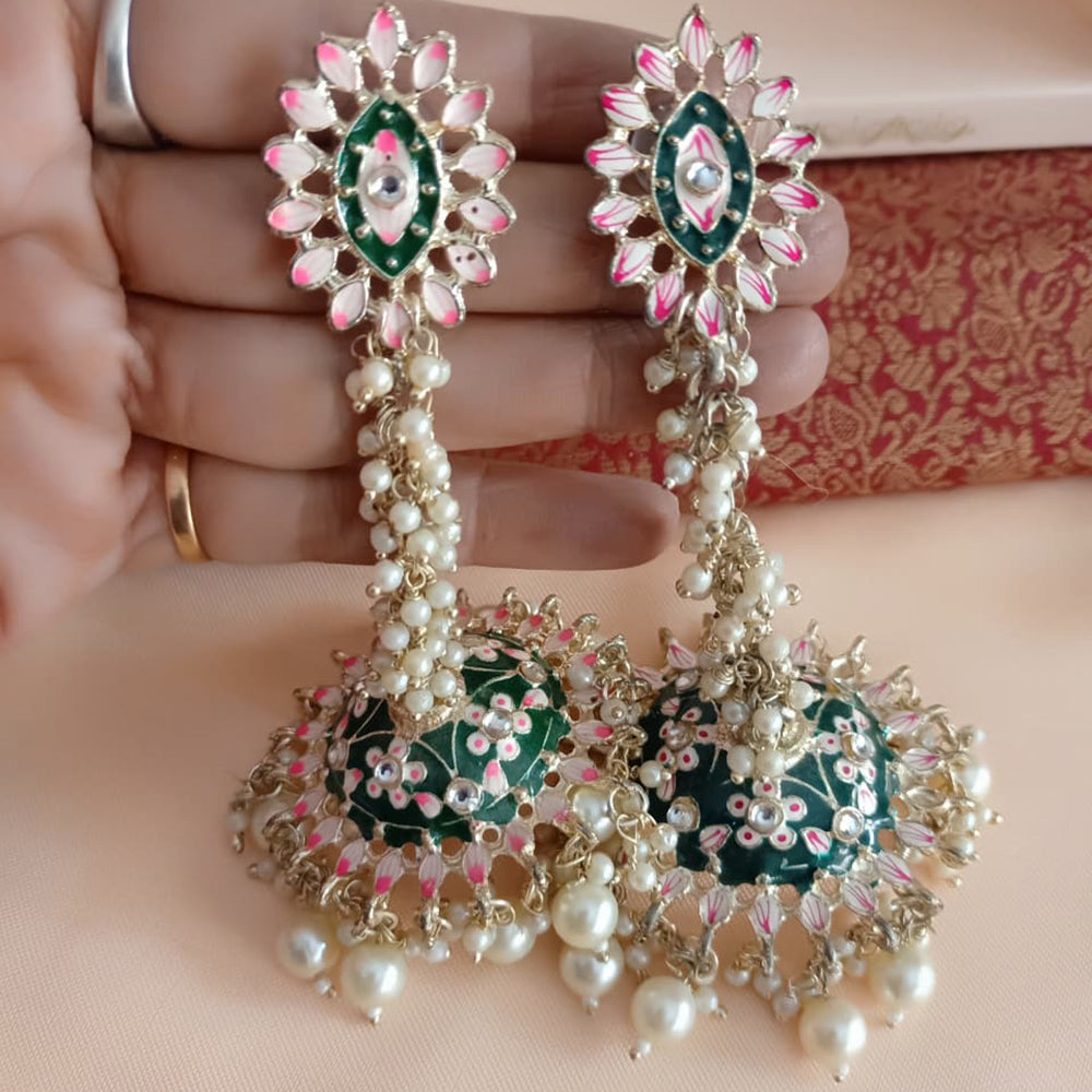 ZF Collection Traditional Kundan And Pearl Meenakari Designer Jhumki Earrings