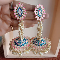ZF Collection Traditional Kundan And Pearl Meenakari Designer Jhumki Earrings