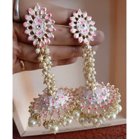 ZF Collection Traditional Kundan And Pearl Meenakari Designer Jhumki Earrings