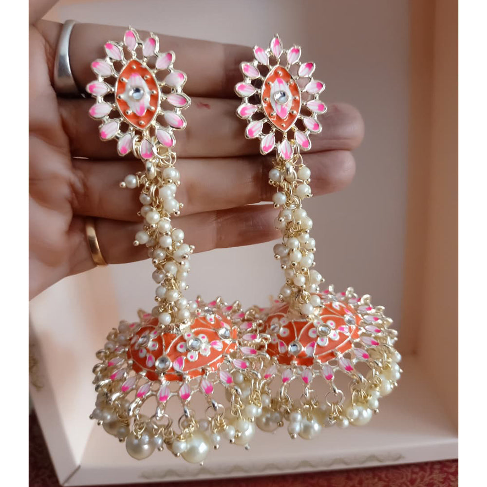 ZF Collection Traditional Kundan And Pearl Meenakari Designer Jhumki Earrings