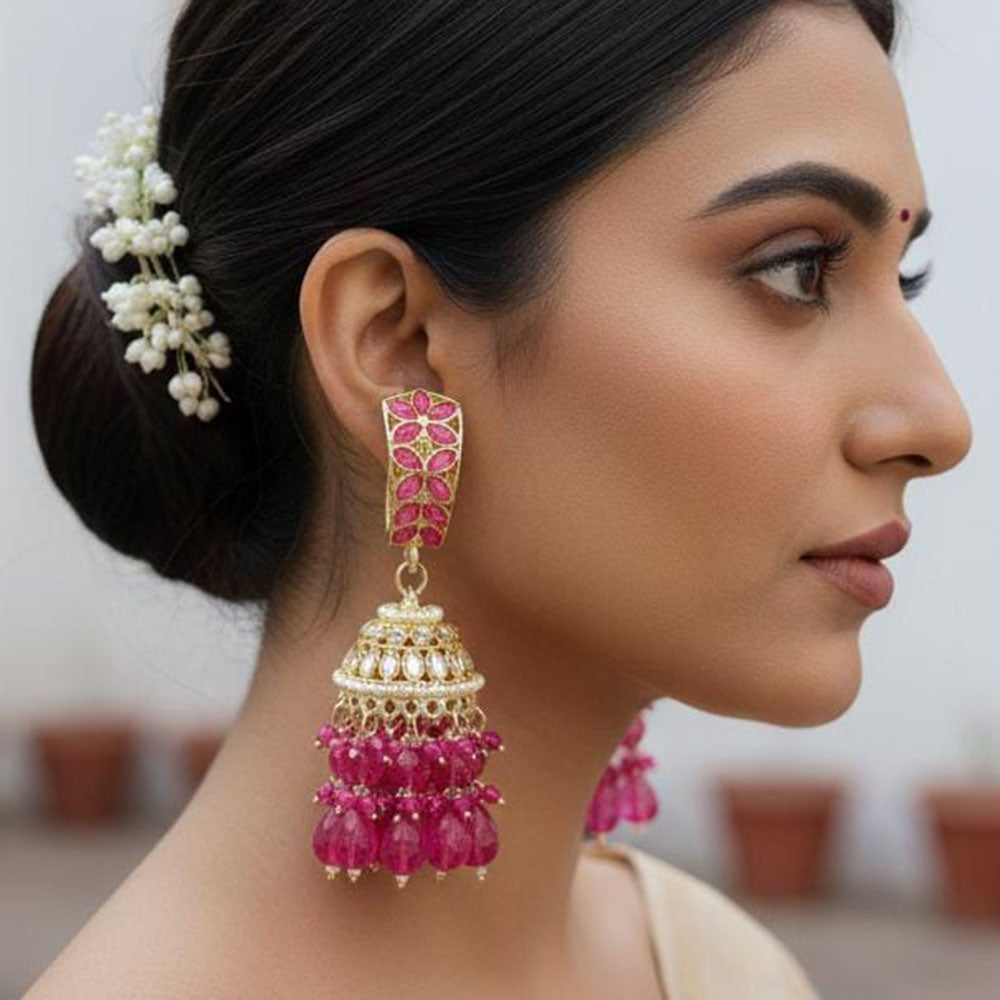 ZF Collection Royal Crystal Stone And Beaded Jhumki Earrings