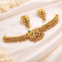 ZF Collection Heritage Elephant Motif Pota Stone And Pearl Choker Necklace Set 