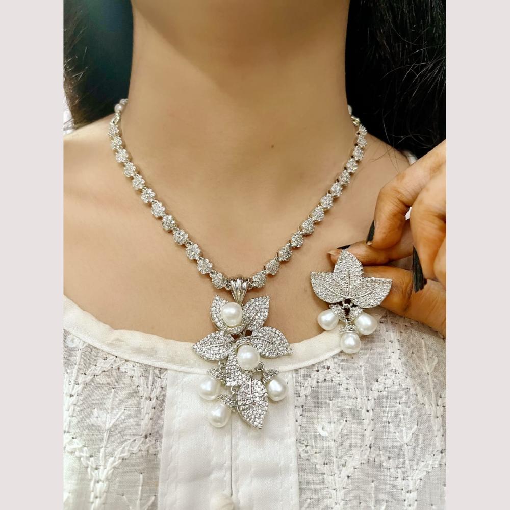 ZF Collection Sparkling Austrian Stone And Pearl Party Wear Necklace Set