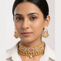 ZF Collection Elegant Pota Stone And Pearl Choker Necklace Set
