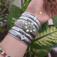 ZF Collection Designer Oxidised Plated Pota Stone And Pearl Bracelet